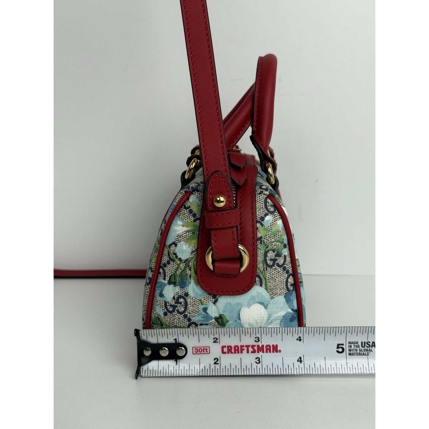 Gucci GG Supreme Blooms Boston Mini Bag with Top Handle and Crossbody Strap
