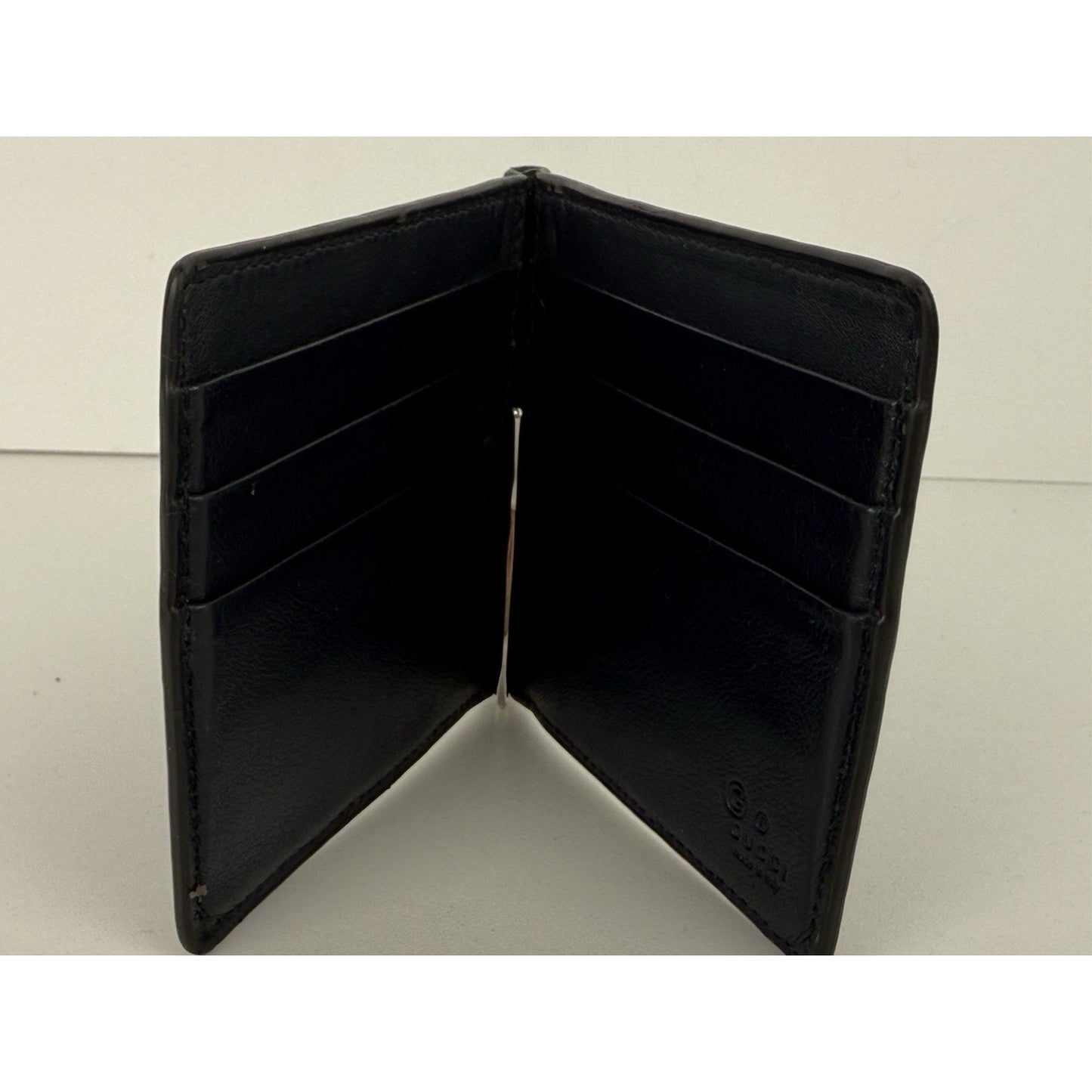 Gucci Guccissima Black Leather Money Clip Card Holder