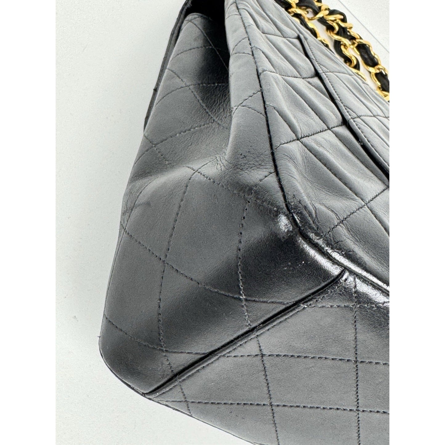 Chanel Vintage Maxi Single Flap Bag Black Lambskin Leather B-6