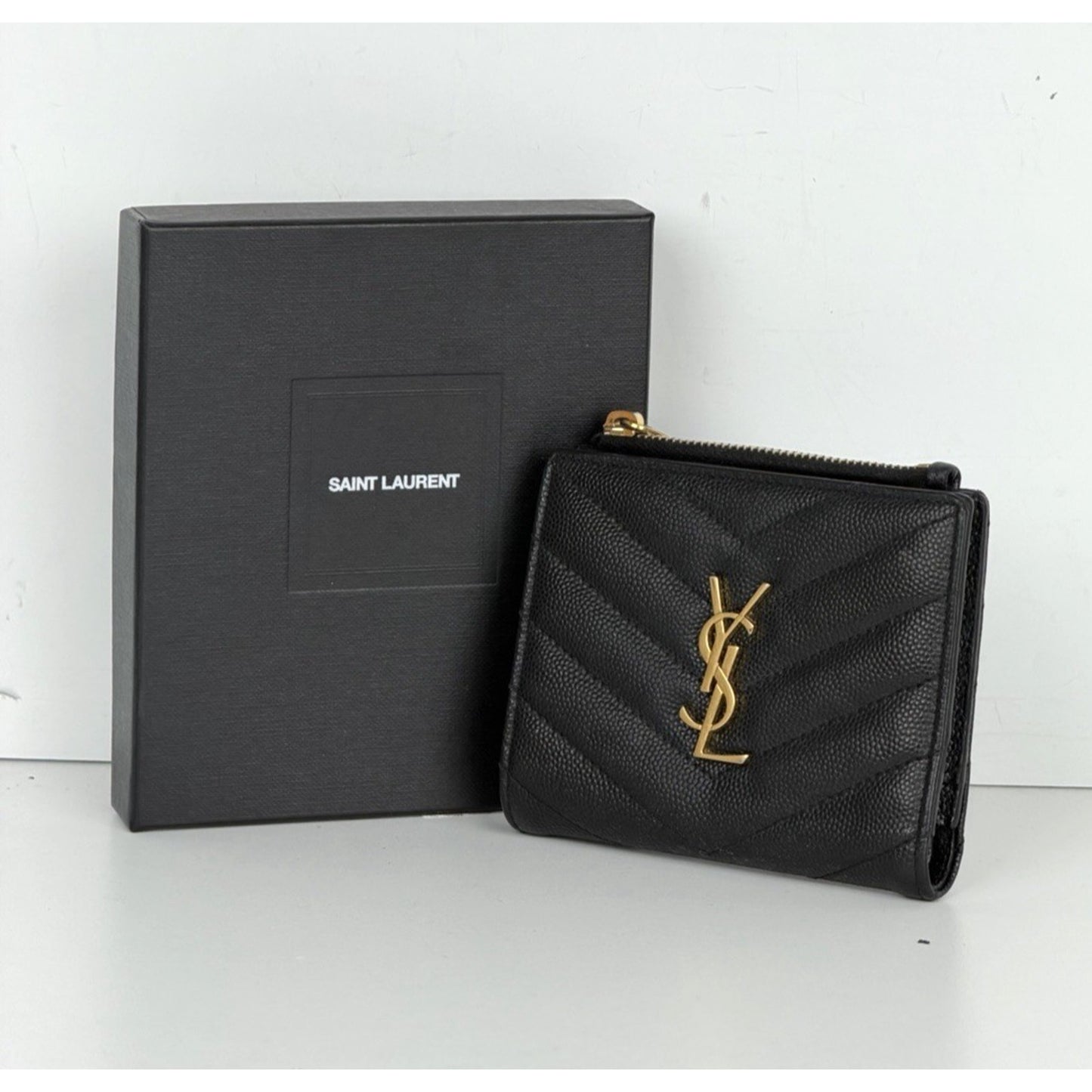Saint Laurent Cassandre Quilted Grain De Poudre Leather Wallet in Black K3