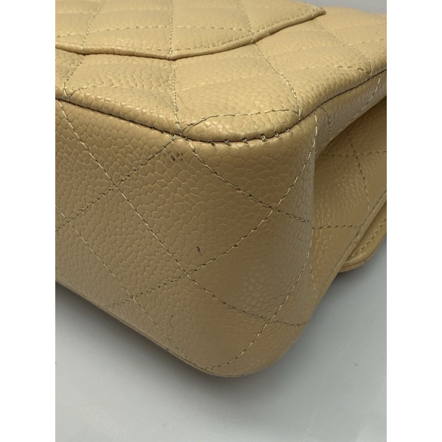 CHANEL Medium Classic Double Flap Beige Caviar Leather Shoulder Bag 2012-2013