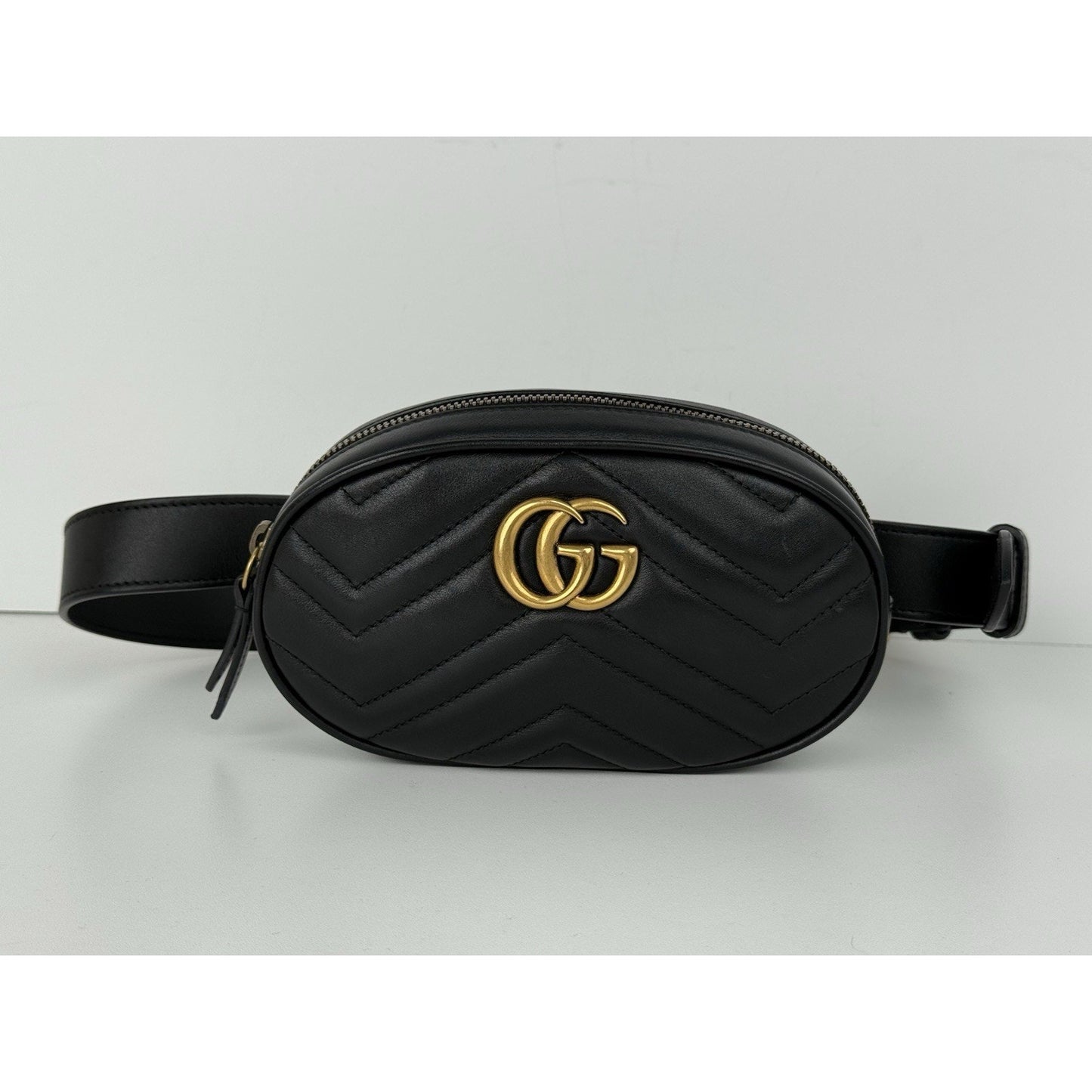 Gucci GG Marmont Black Matelasse Leather Belt Bag
