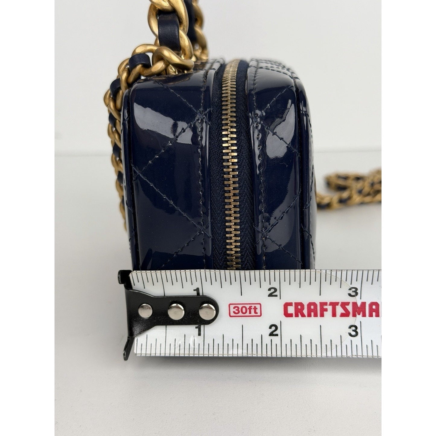Chanel Woven Chain Top Handle Vanity Case Mini in Quilted Patent Leather NFC U3