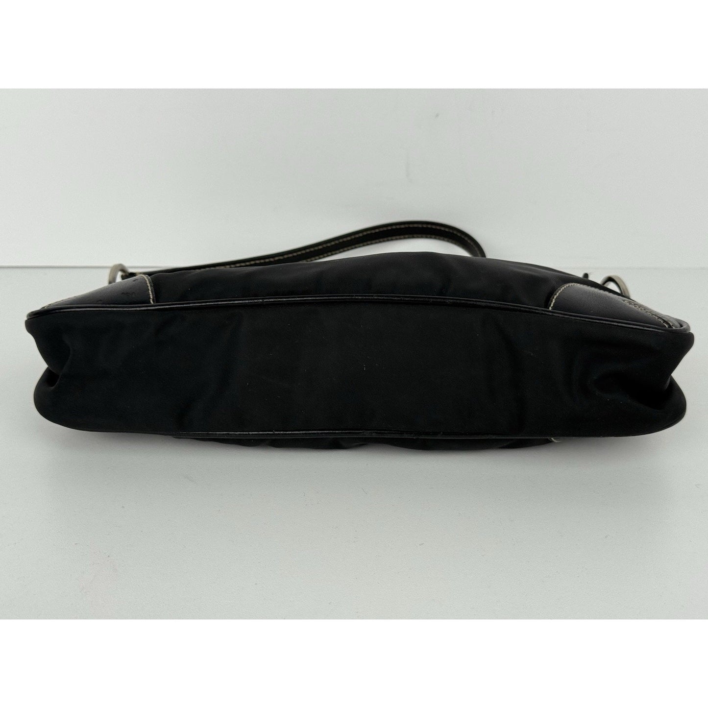PRADA Black Tessuto Nylon & Leather Pochette Women's Shoulder Bag