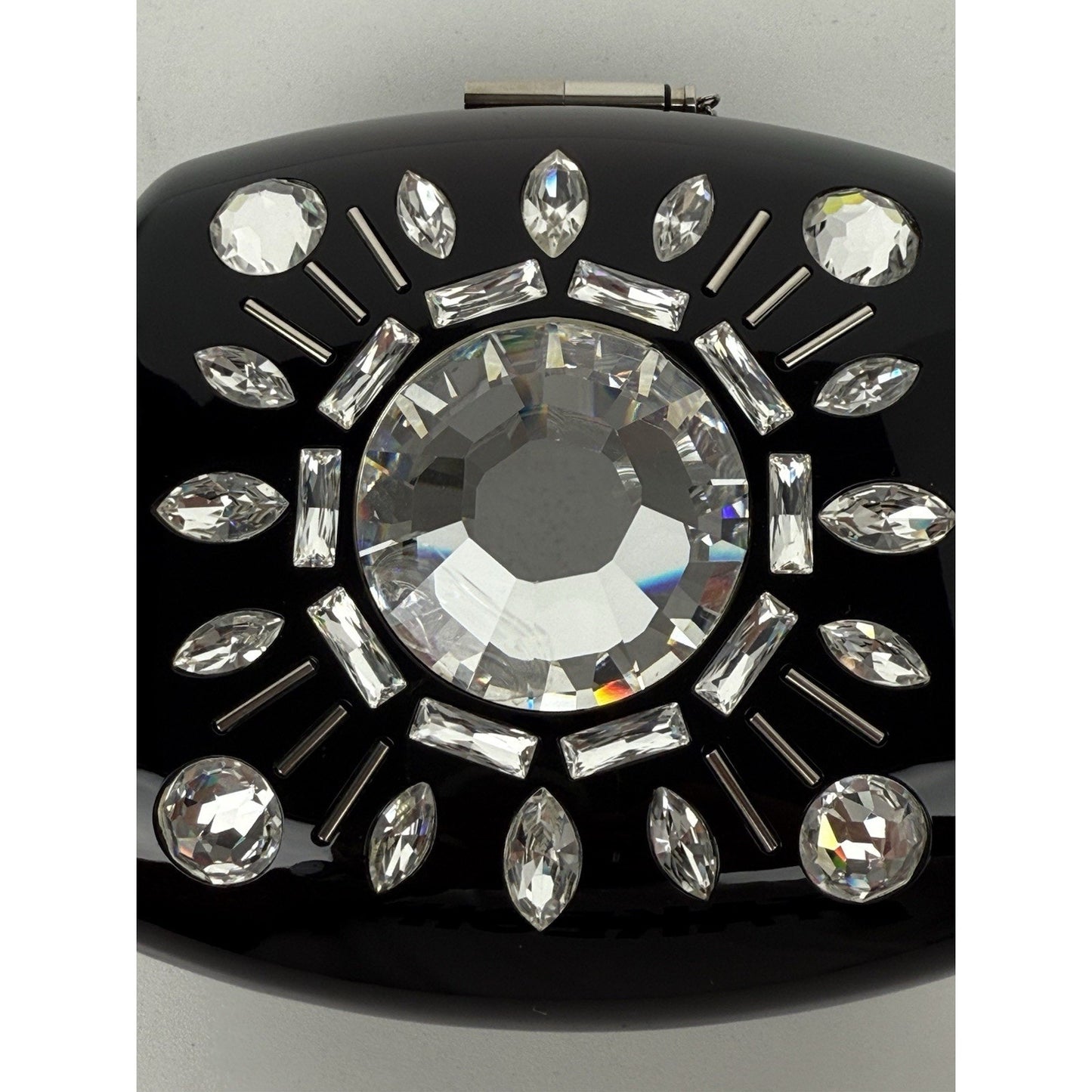 CHANEL Crystal Embellished Minaudière Black Acryllic Clutch