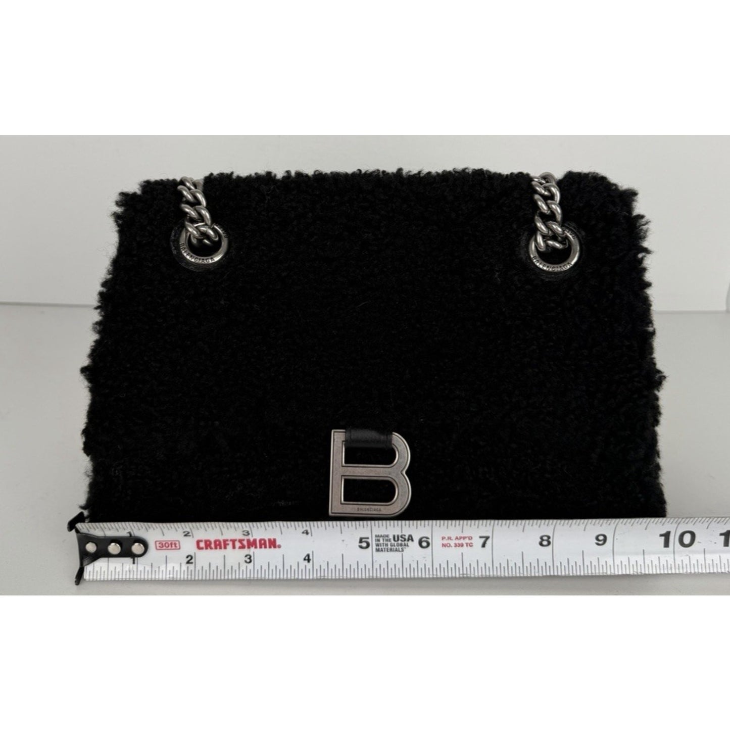 Balenciaga Crush Small Chain Bag in Black Curly Fake Shearling E6