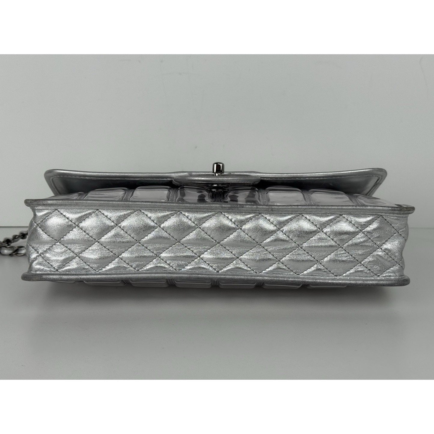 Chanel Classic Flap Ice Cube Chocolate Bar Metallic Silver PVC with Leather Trim