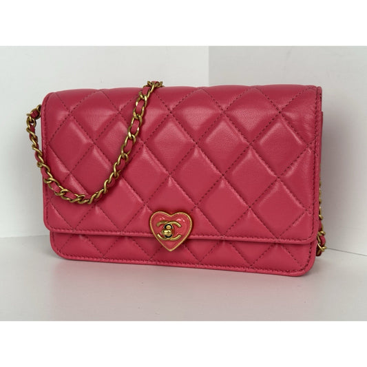 Chanel Heart Wallet on Chain Pink Leather with Gold Hardware C-6