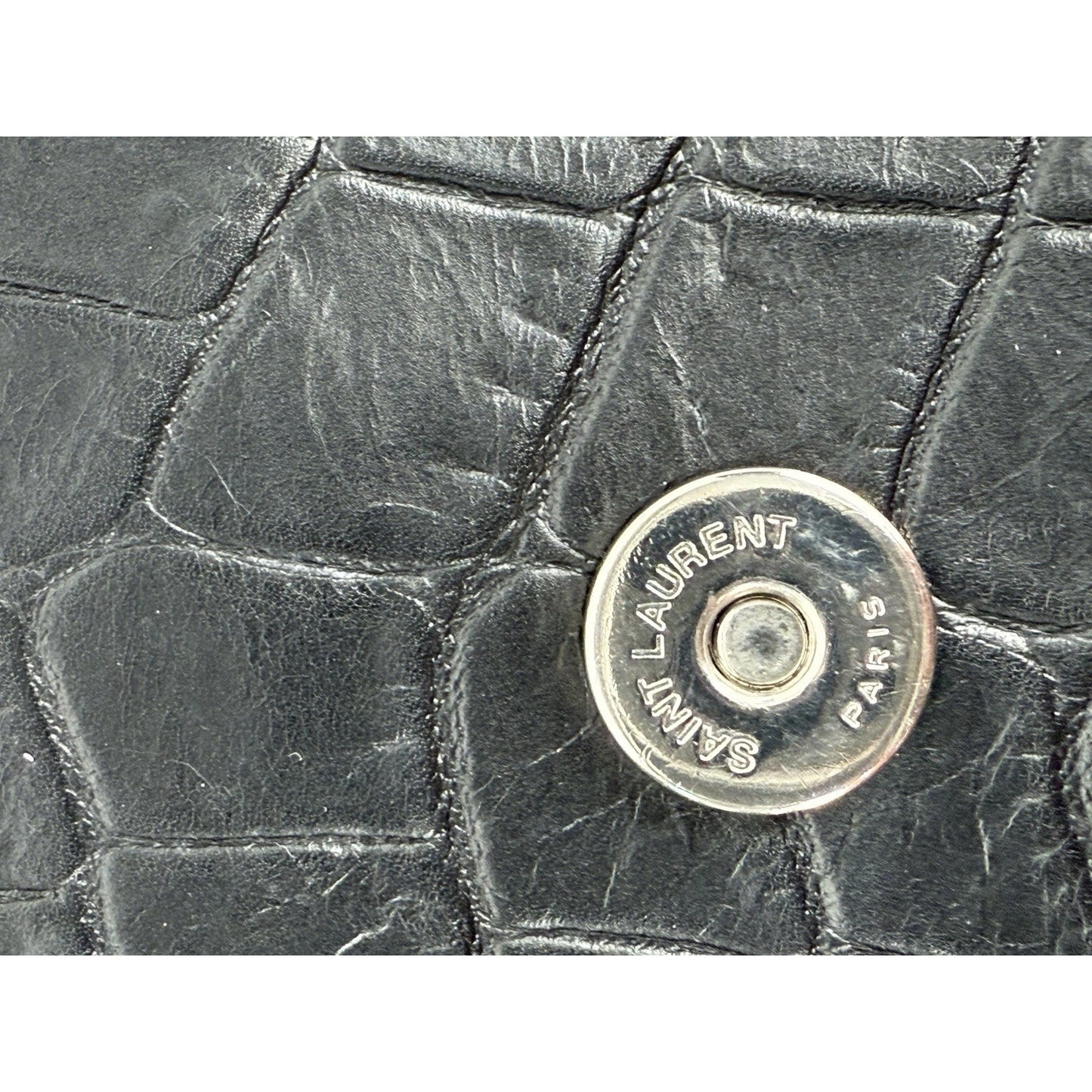 SAINT LAURENT Calfskin Crocodile Embossed Medium Kate Tassel Crossbody Black
