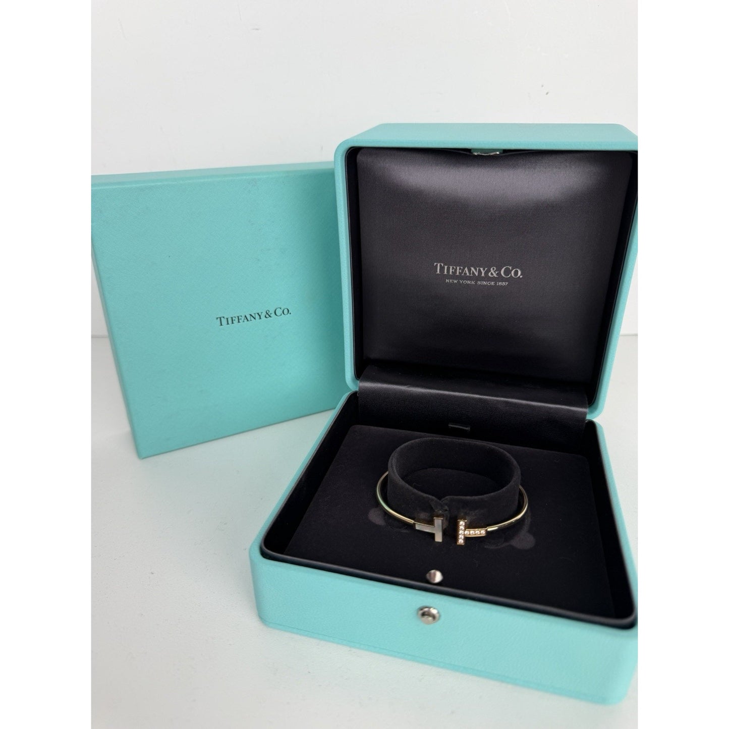 Tiffany & Co. T-Wire Bracelet in 18k Yellow Gold with Mother-of-Pearl & Diamonds