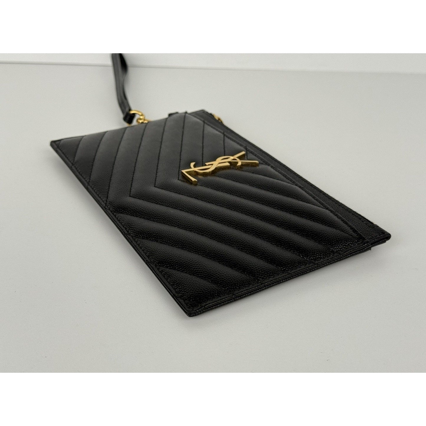Saint Laurent Quilted Monogram Mini Strap Clutch Black with Gold Hardware