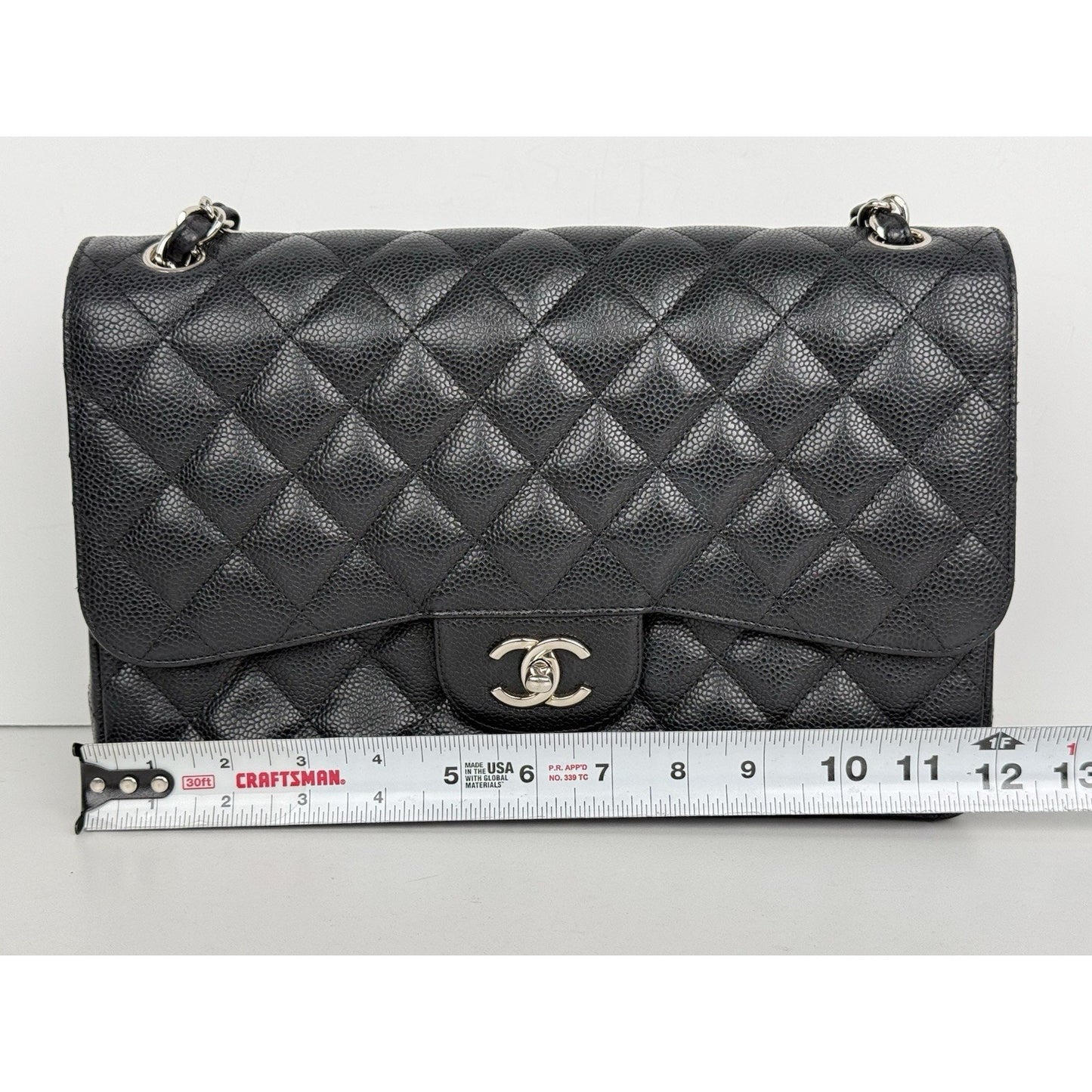 Chanel Classic Caviar Jumbo Double Flap Bag Black with Silver Hardware B-2