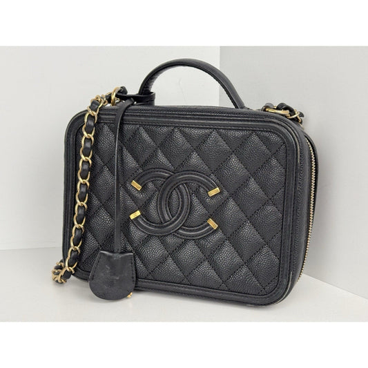 Chanel Caviar Quilted Small CC Filigree Vanity Case Black B-5