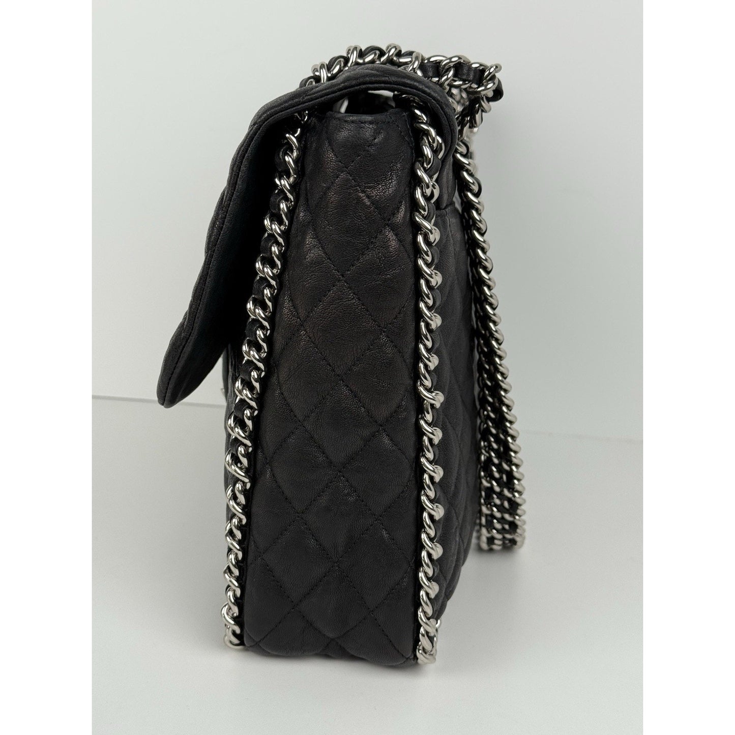Chanel Paris-Dallas Maxi Chain Around Flap Bag Quilted Black Leather
