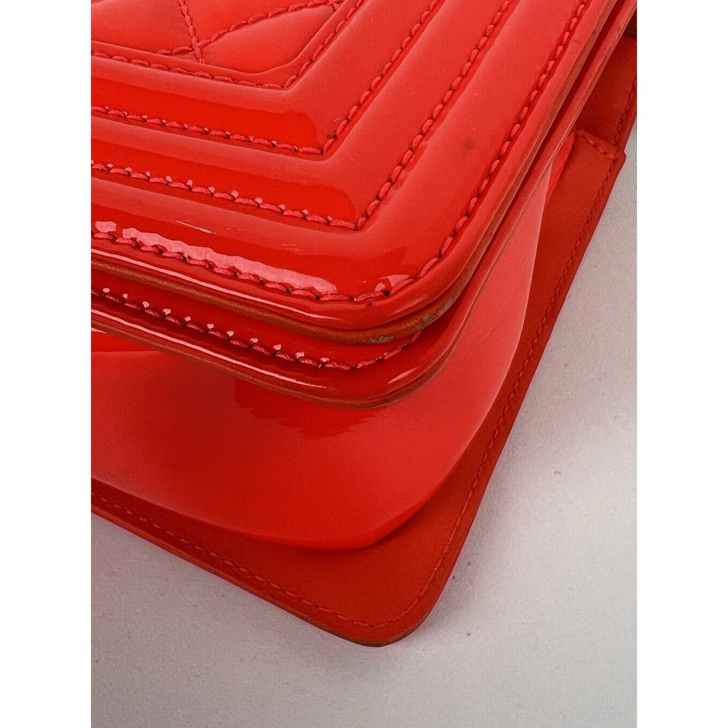 CHANEL Patent Quilted Medium Boy Flap Orange Shoulder Bag (2015-2016)