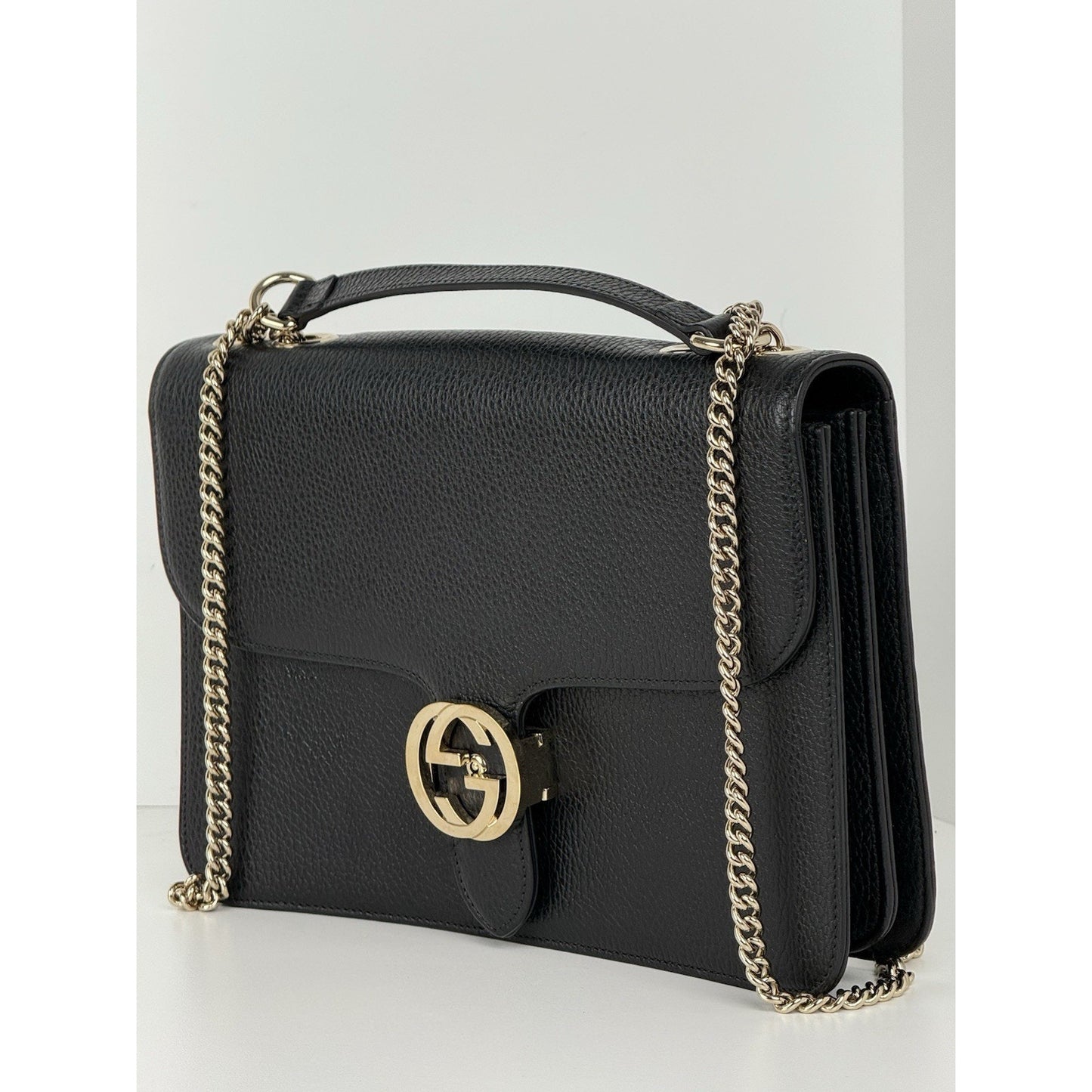 GUCCI Interlocking G Shoulder Bag Black Calfskin