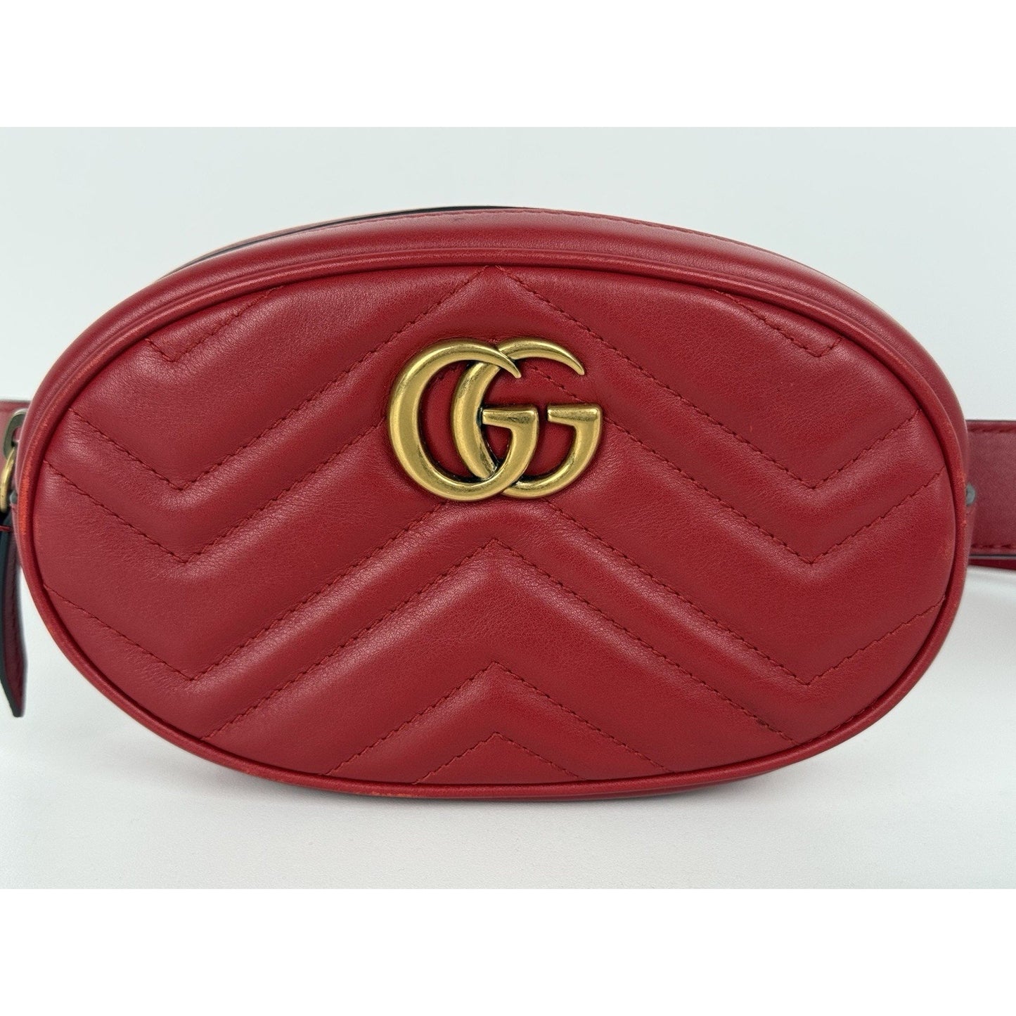 Gucci Marmont Red Leather Interlocking G Oval Belt Bag 75/30