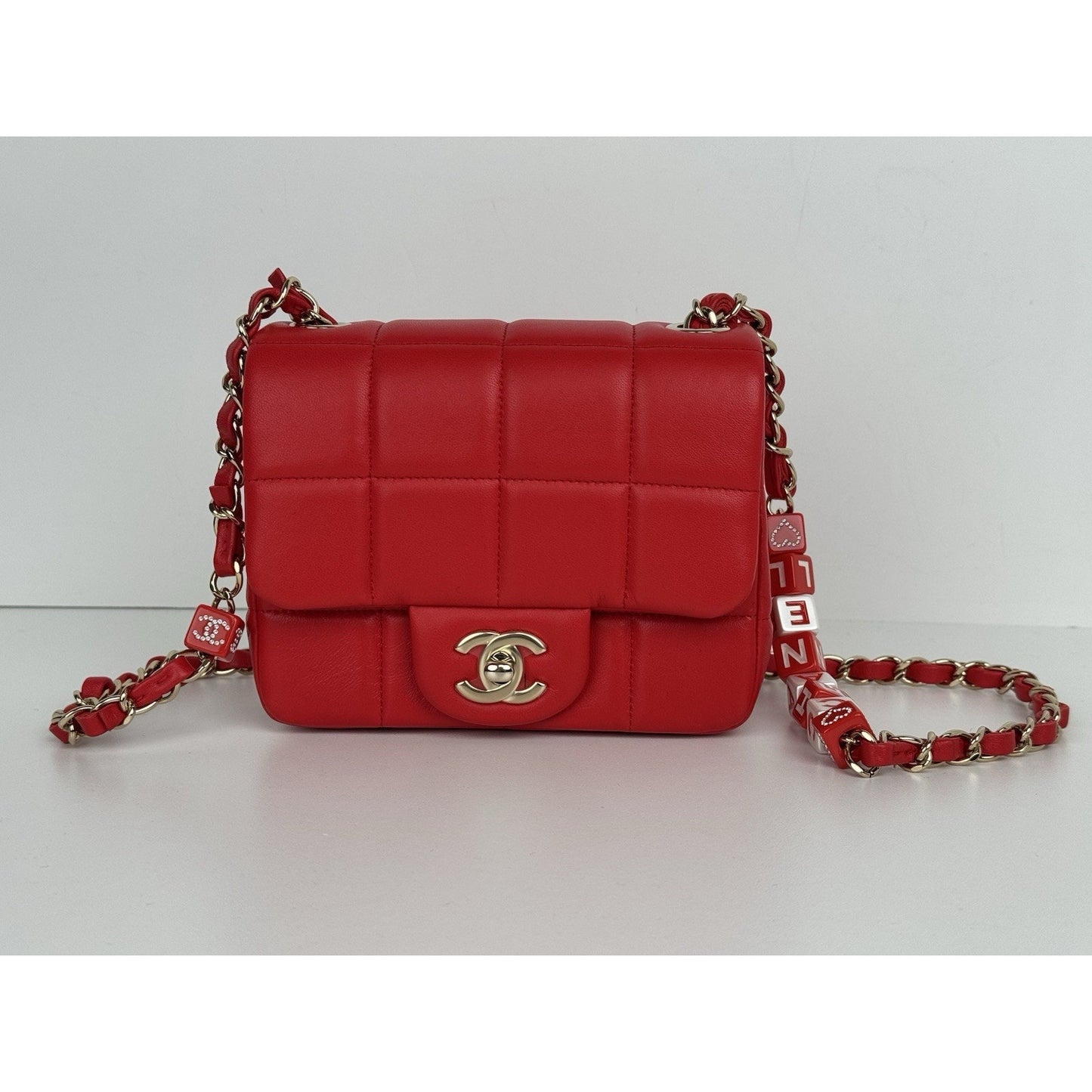 Chanel Lambskin Resin Crystal Square Quilted Monacoco Mini Flap Red C-6