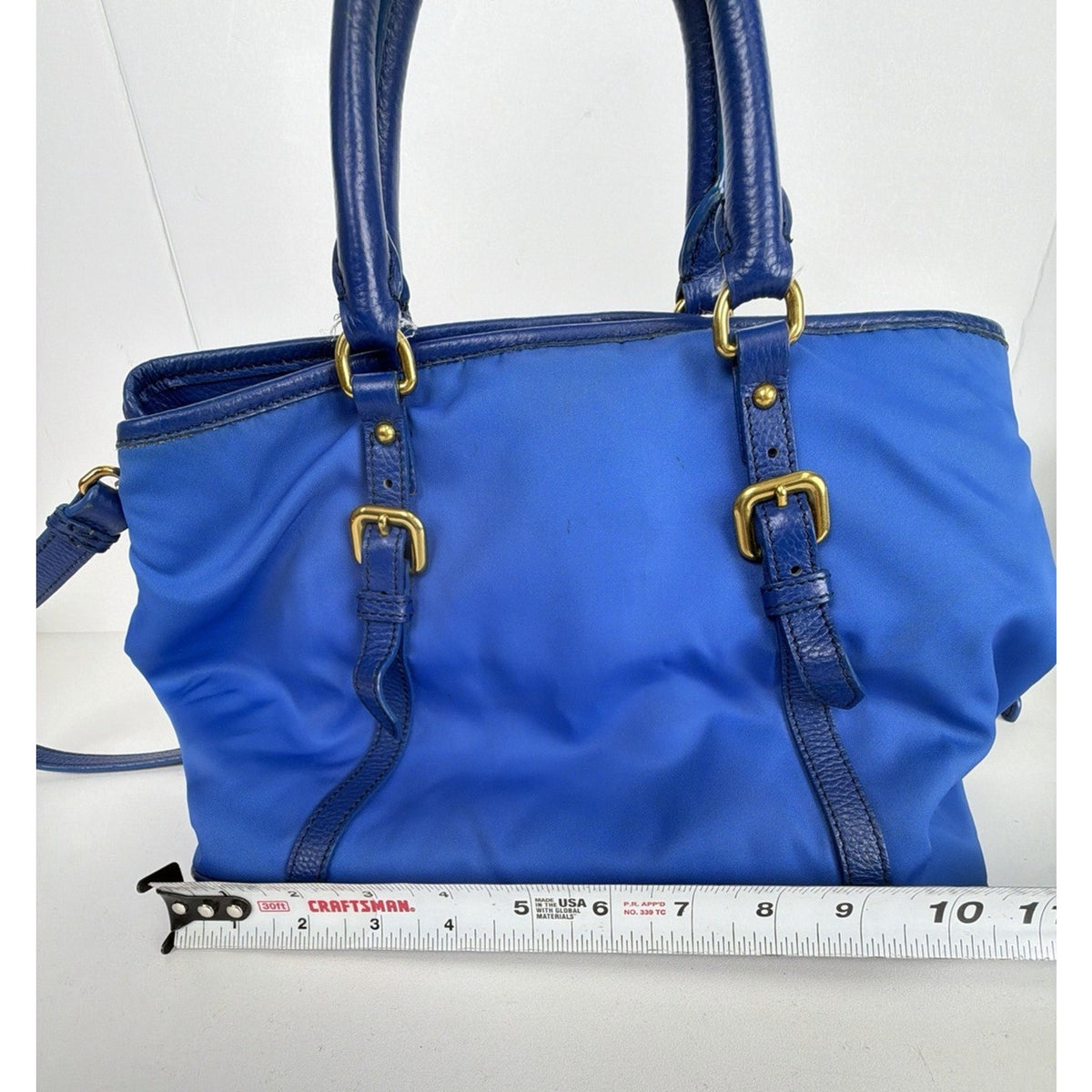 Prada Tessuto Convertible Small Tote Shoulder Bag in Blue Nylon&Saffiano S10