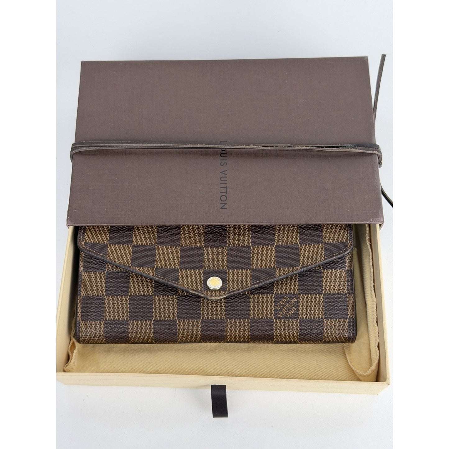 Louis Vuitton Sarah Wallet Damier Ebene Checkered Pattern Canvas S