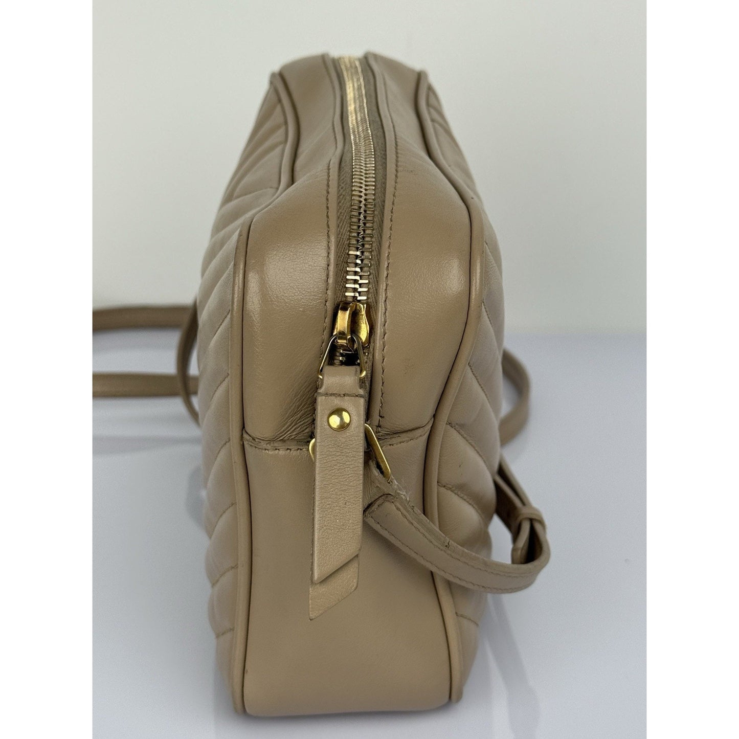 Saint Laurent Camera Bag Calfskin Matelasse Monogram Lou Beige