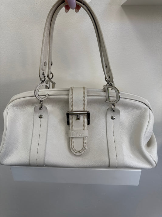 Christian Dior Vintage White Leather Top Handle Bag