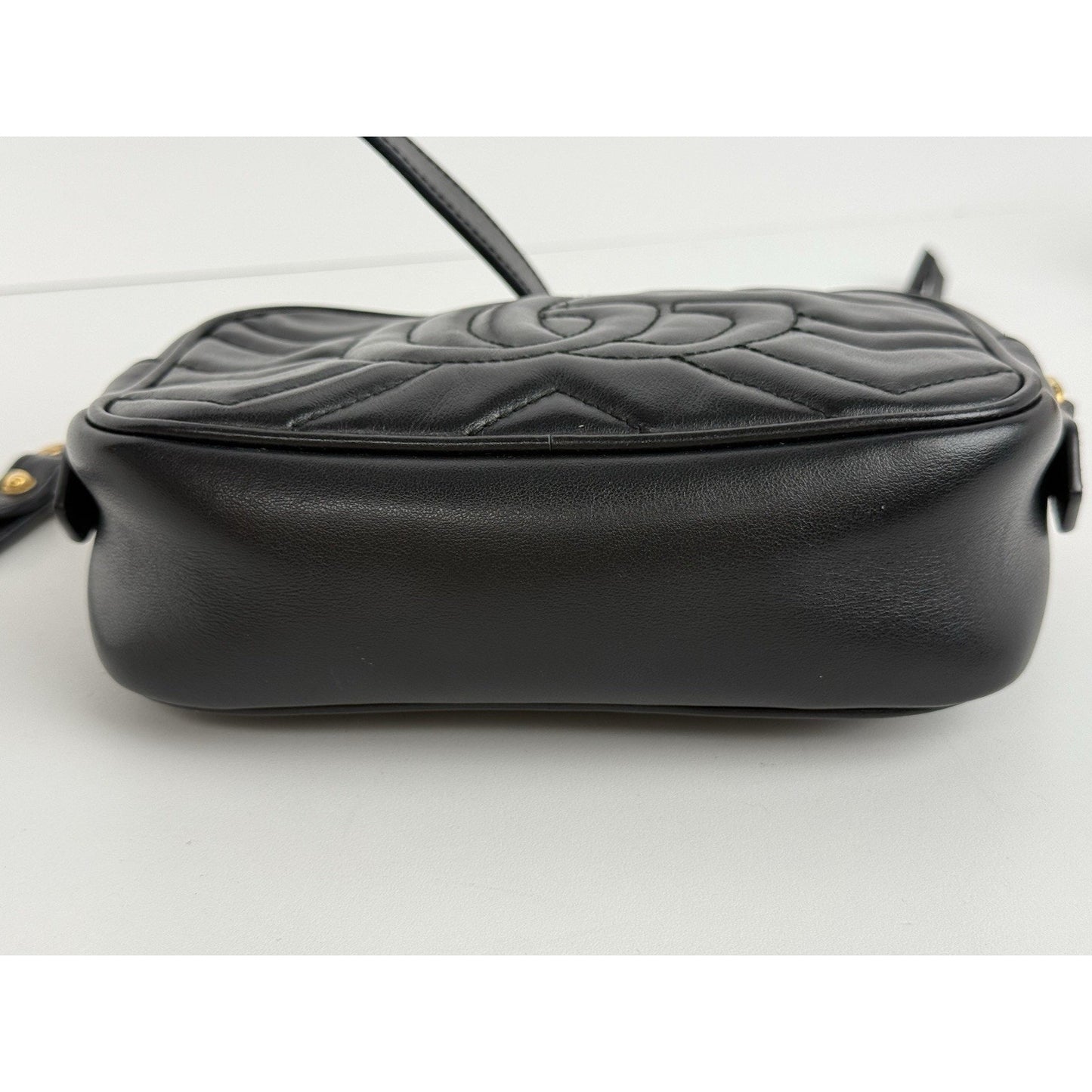 Gucci Marmont GG Black Leather Small Camera Women's Crossbody Bag