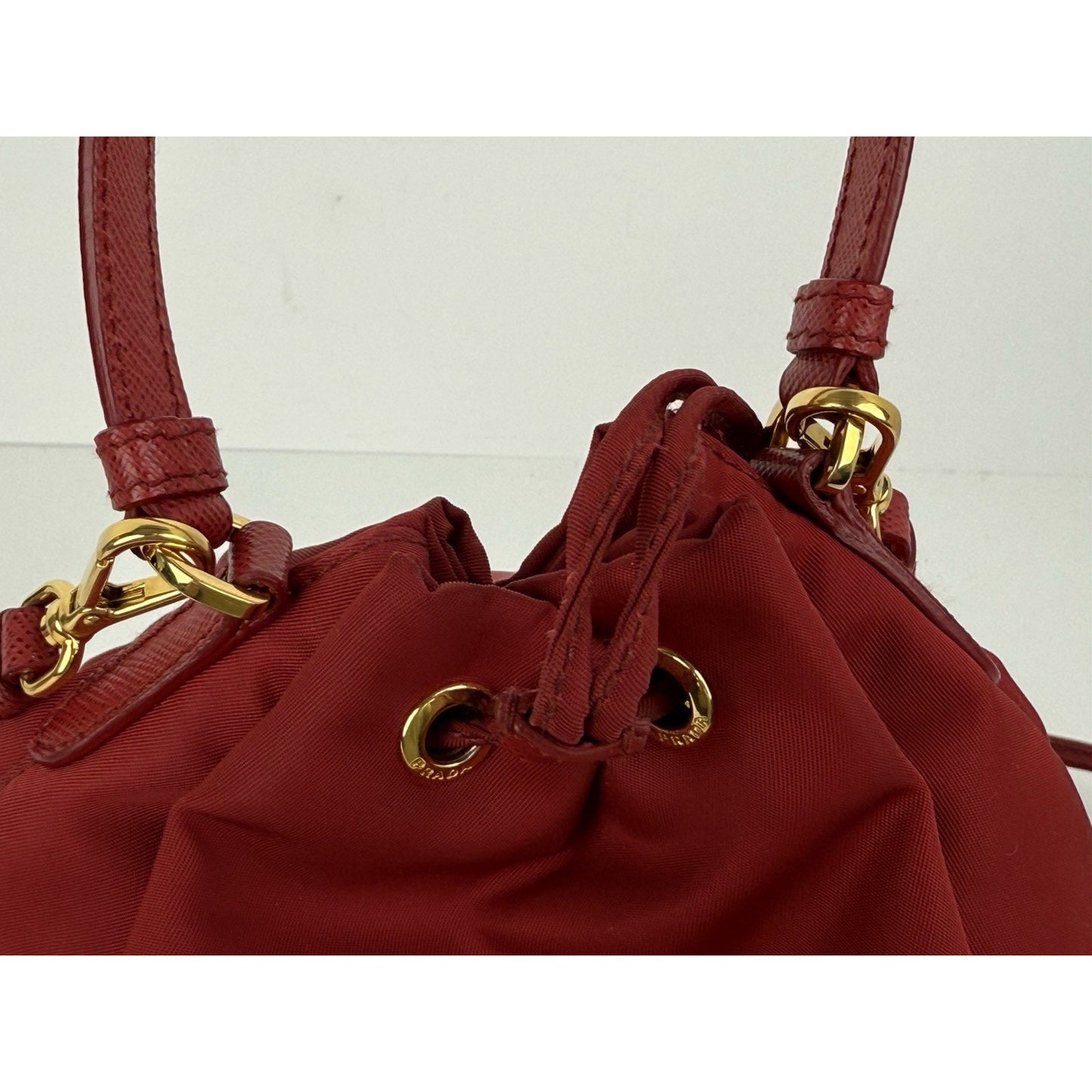 Prada Re-Nylon Alabastro Red Saffiano Duet Bucket Backpack
