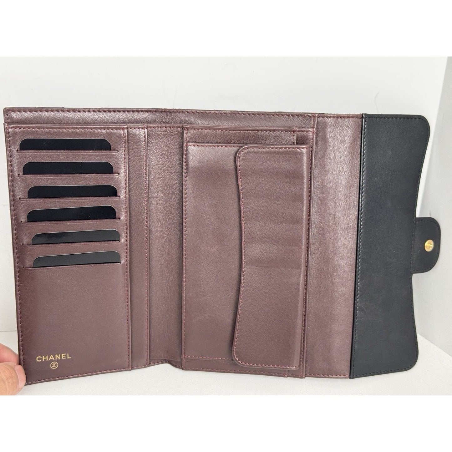 Chanel Large Flap Wallet in Black Diamond Quilted Lambskin w Gold Hardware B-9