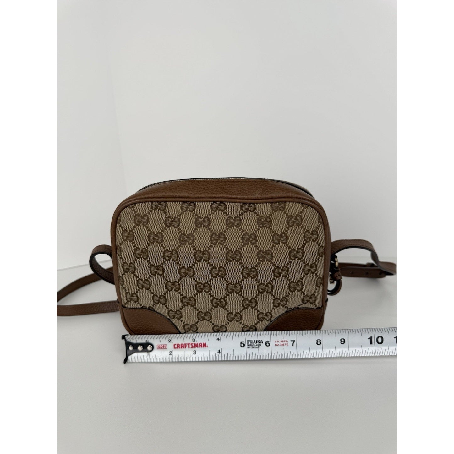 Gucci Camera Bag Beige Canvas Brown Leather Shoulder Bag