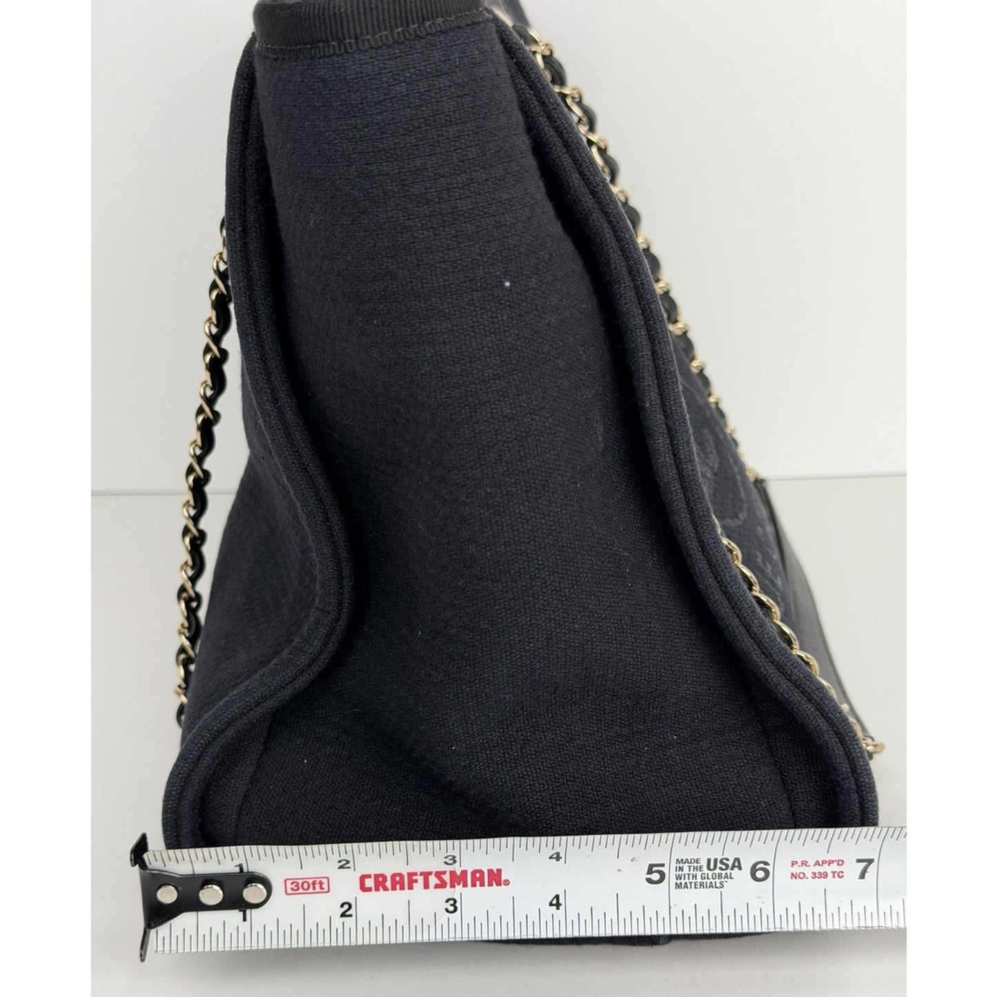 Chanel Deauville Tote Bag Smmall in Black Canvas with Gold-Tone Hardware NFC C4