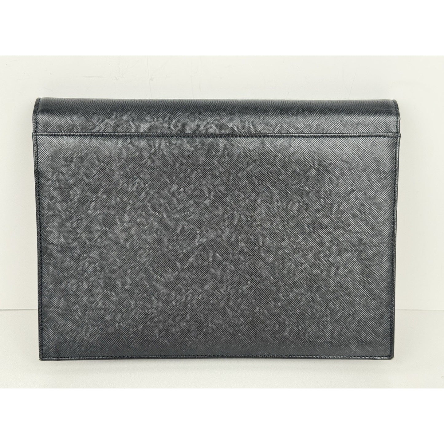 Yves Saint Laurent YSL Black Textured Leather Gold-Tone Flap Clutch Bag C-5