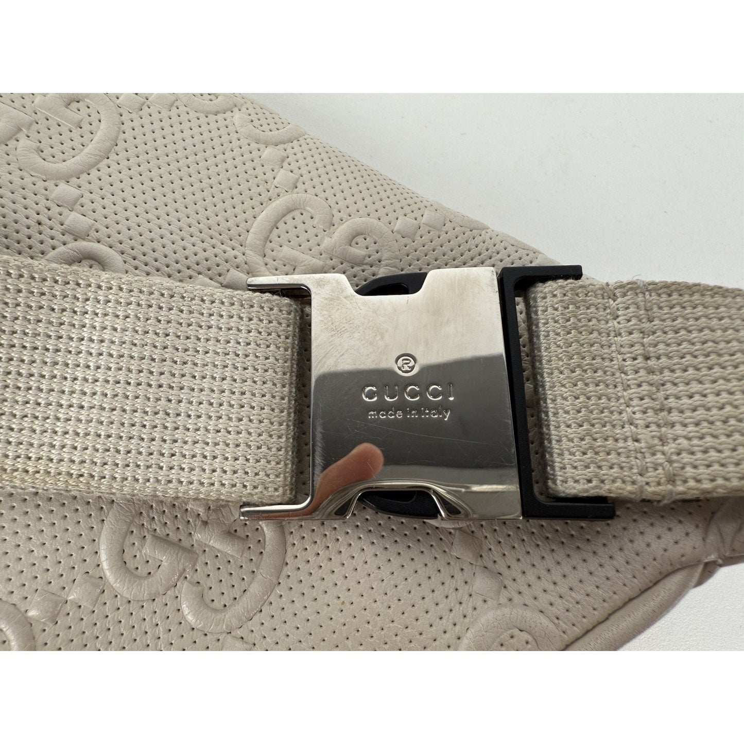 GUCCI GG Tennis Embossed Pocket Belt Bag Cream