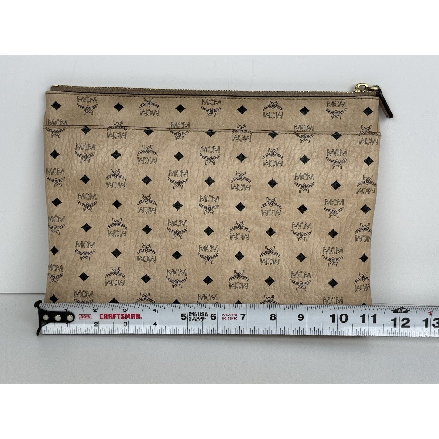 MCM Medium Rabbit Crossbody Pouch in Visetos Beige with Gold Hardware