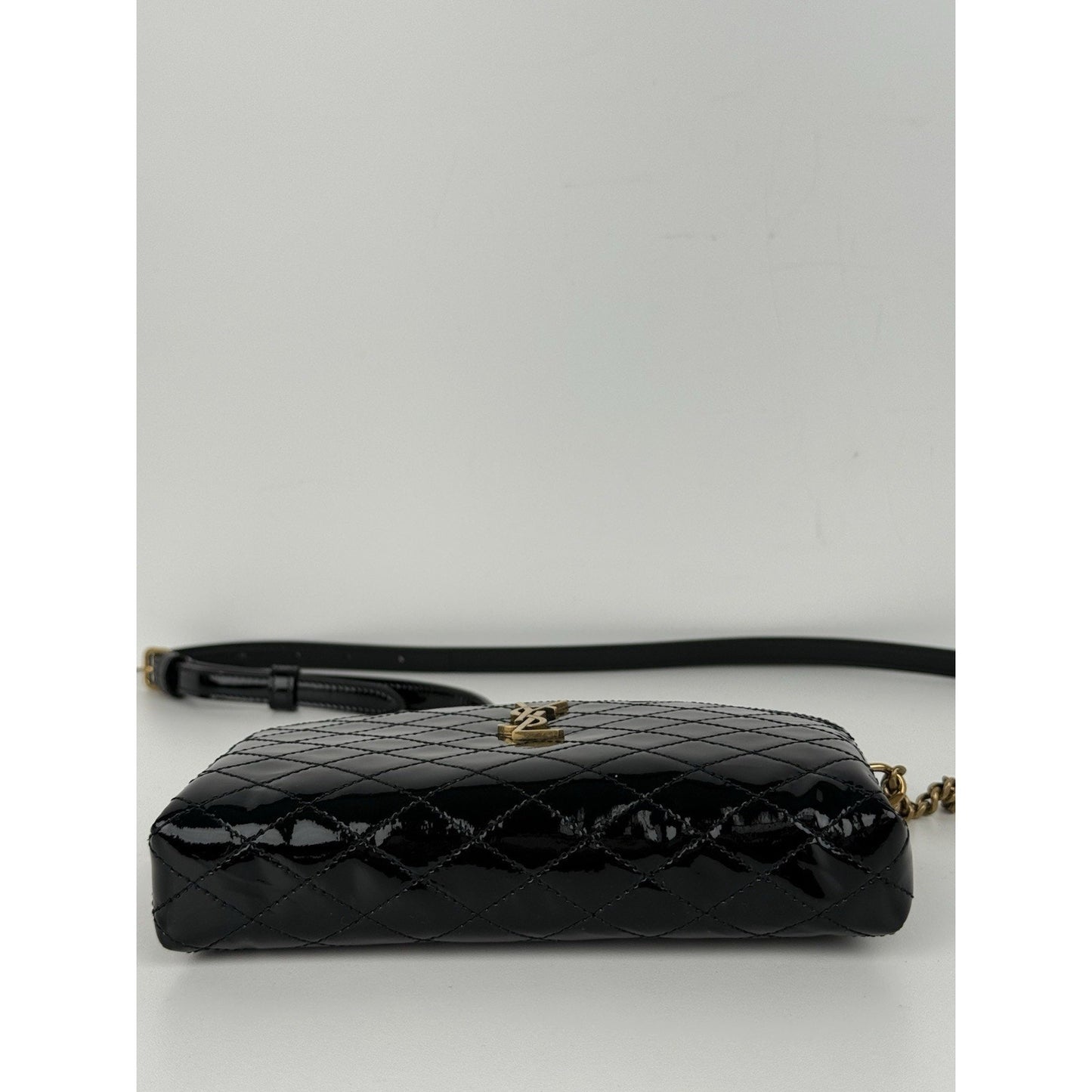 Saint Laurent Gaby Black Patent Leather Chain Strap Crossbody Women's Bag