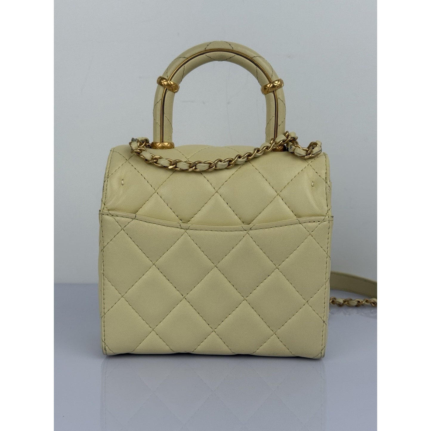 CHANEL Crush Quilted Leather Mini Top Handle Flap Bag in Yellow