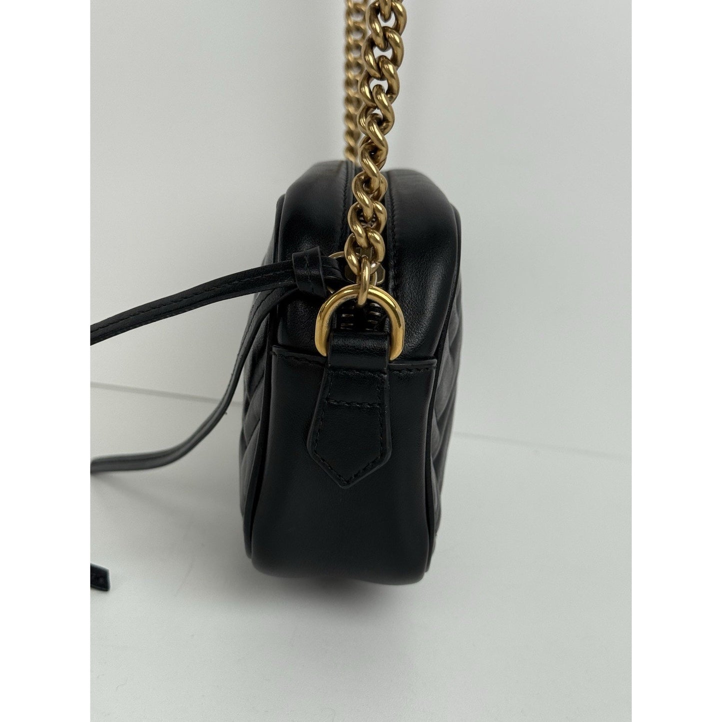 Gucci Marmont GG Black Leather Small Camera Women's Crossbody Bag