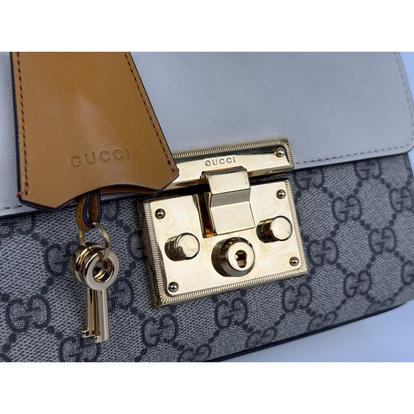 Gucci GG Supreme Monogram Small Padlock Shoulder Bag Beige with Gold Hardware