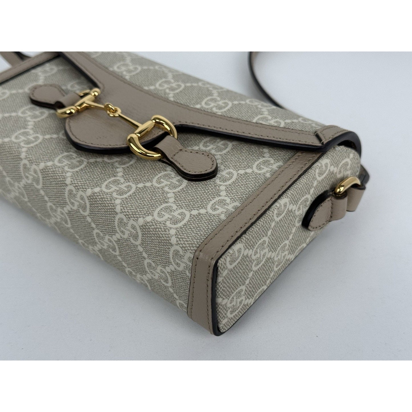 Gucci GG Supreme Monogram Textured Dollar Calfskin Horsebit Shoulder Bag