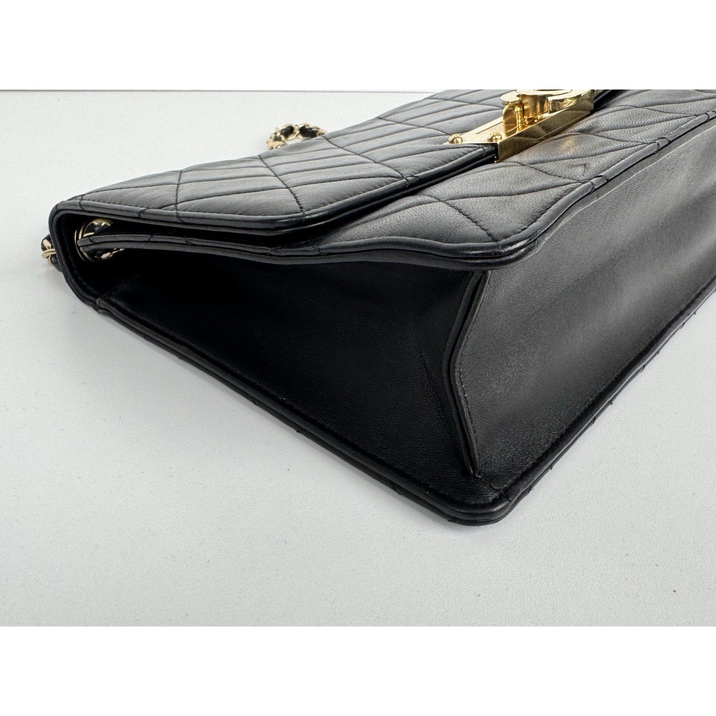 CHANEL Leather Quilted Golden Class Flap Black B-6