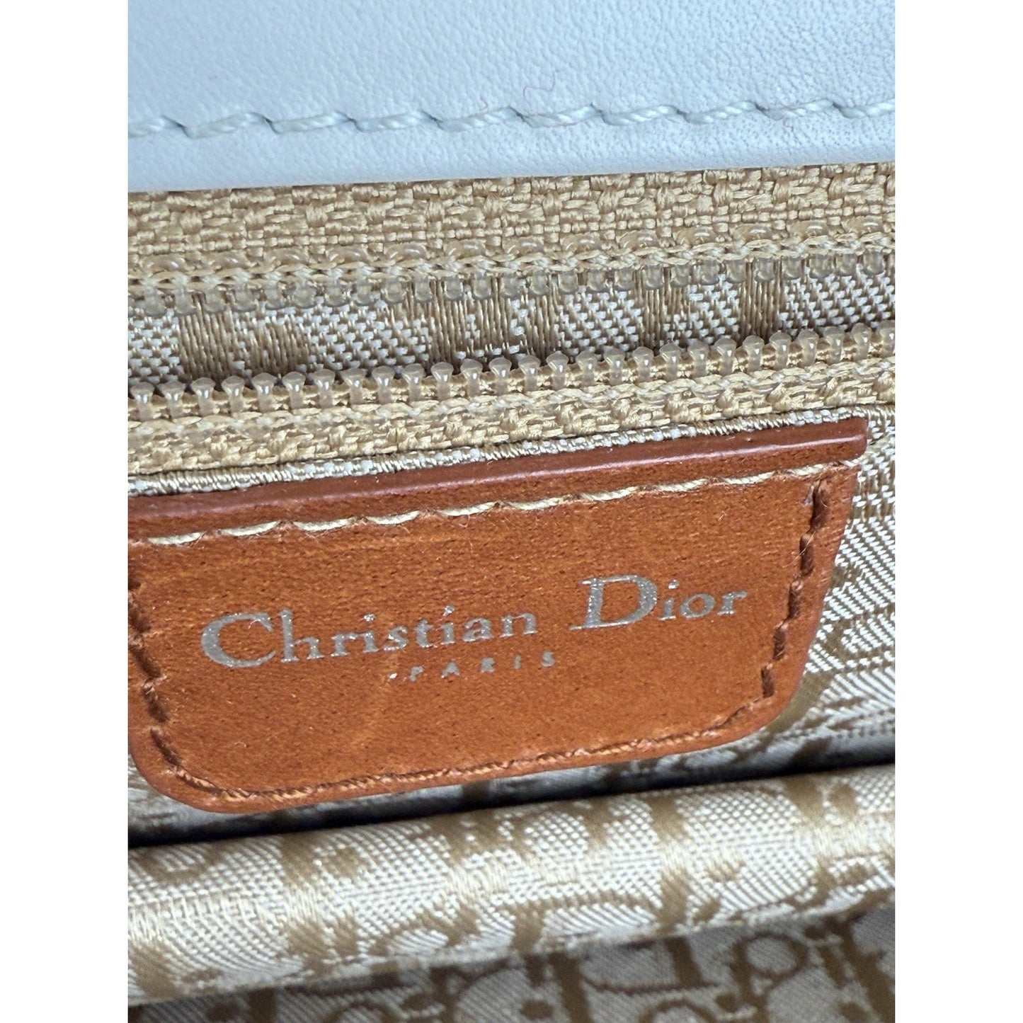 Dior Tan/Off White Brogue Leather Faux Pearl D’Trick Baguette Bag