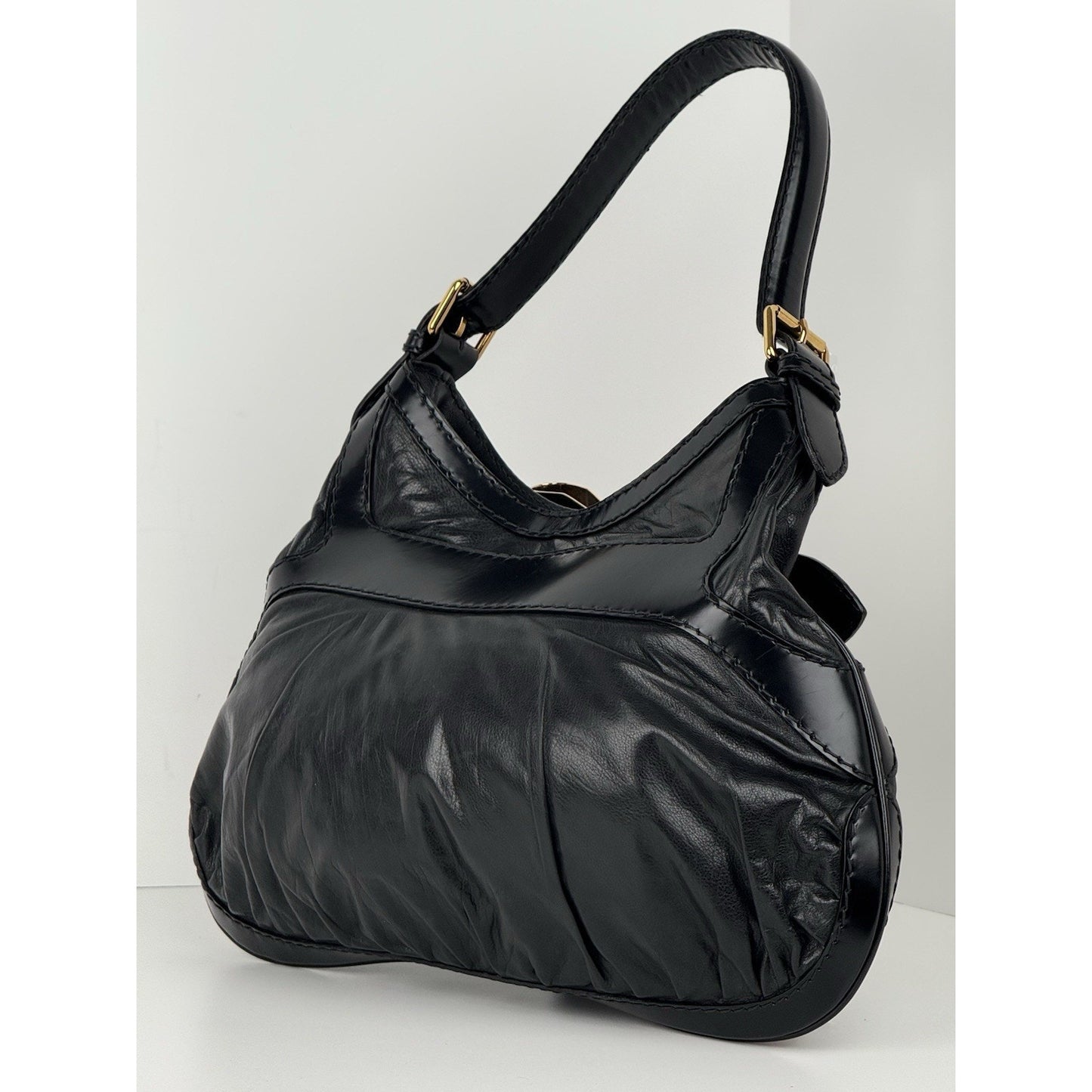 Gucci Queen Metal Bow Black Leather Hobo/Shoulder Bag