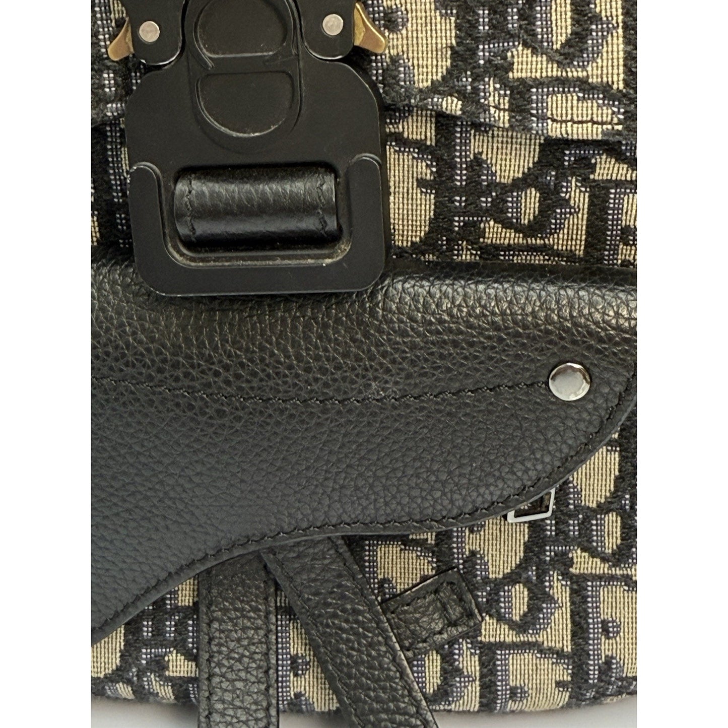 CHRISTIAN DIOR Oblique Jacquard Mini Saddle Backpack in Navy Blue