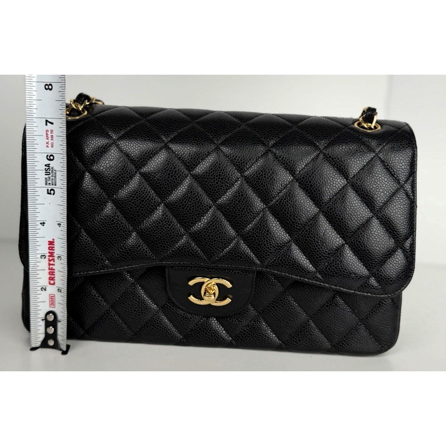 Chanel Classic Double Flap Jumbo Shoulder Bag Black Caviar Leather NFC F1