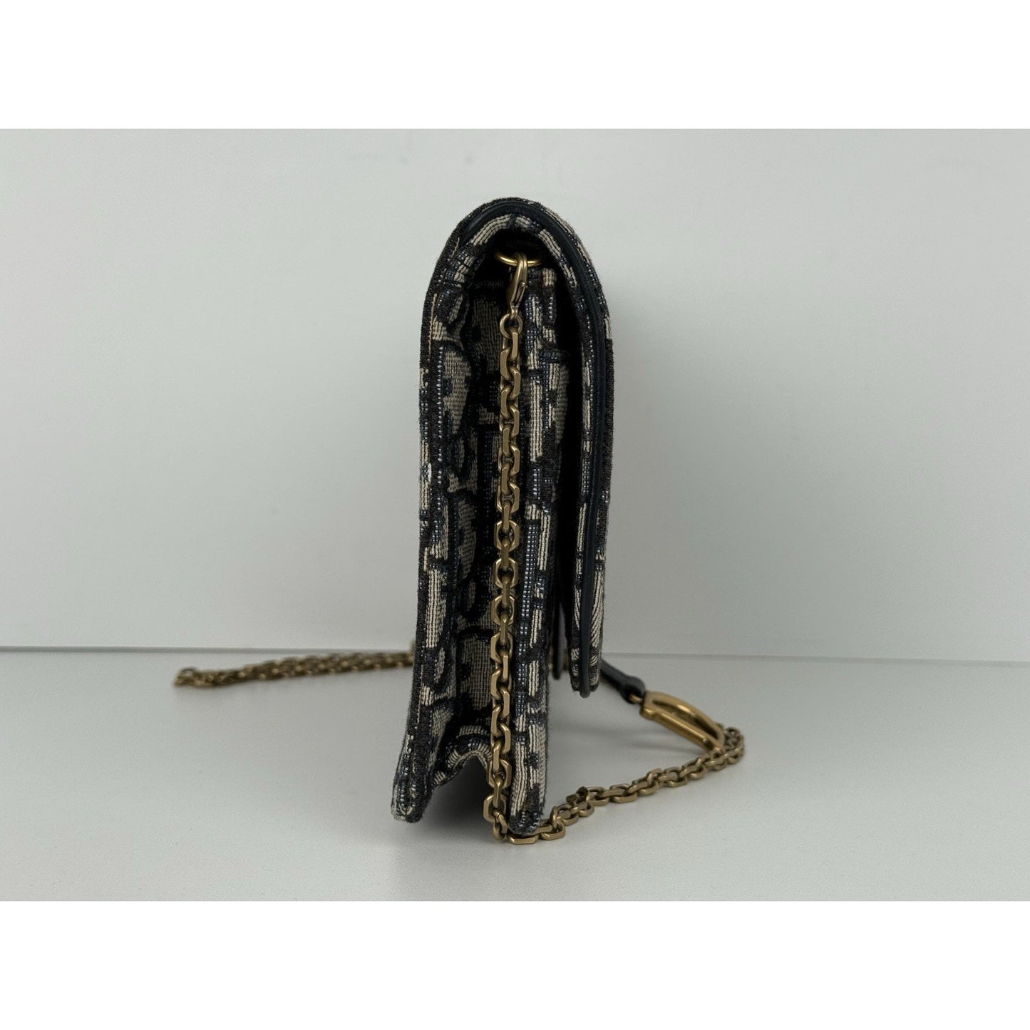 Blue Dior Oblique Jacquard Medium Saddle Pouch with Chain