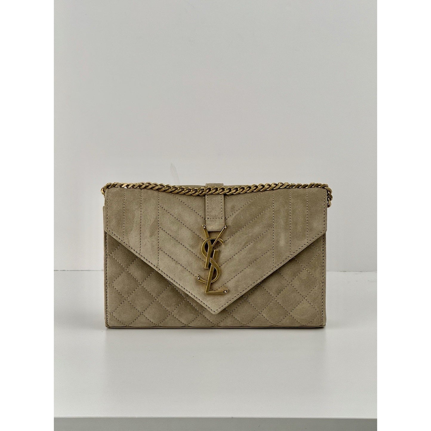 Saint Laurent Suede Matelasse Beige Envelope Small Bag