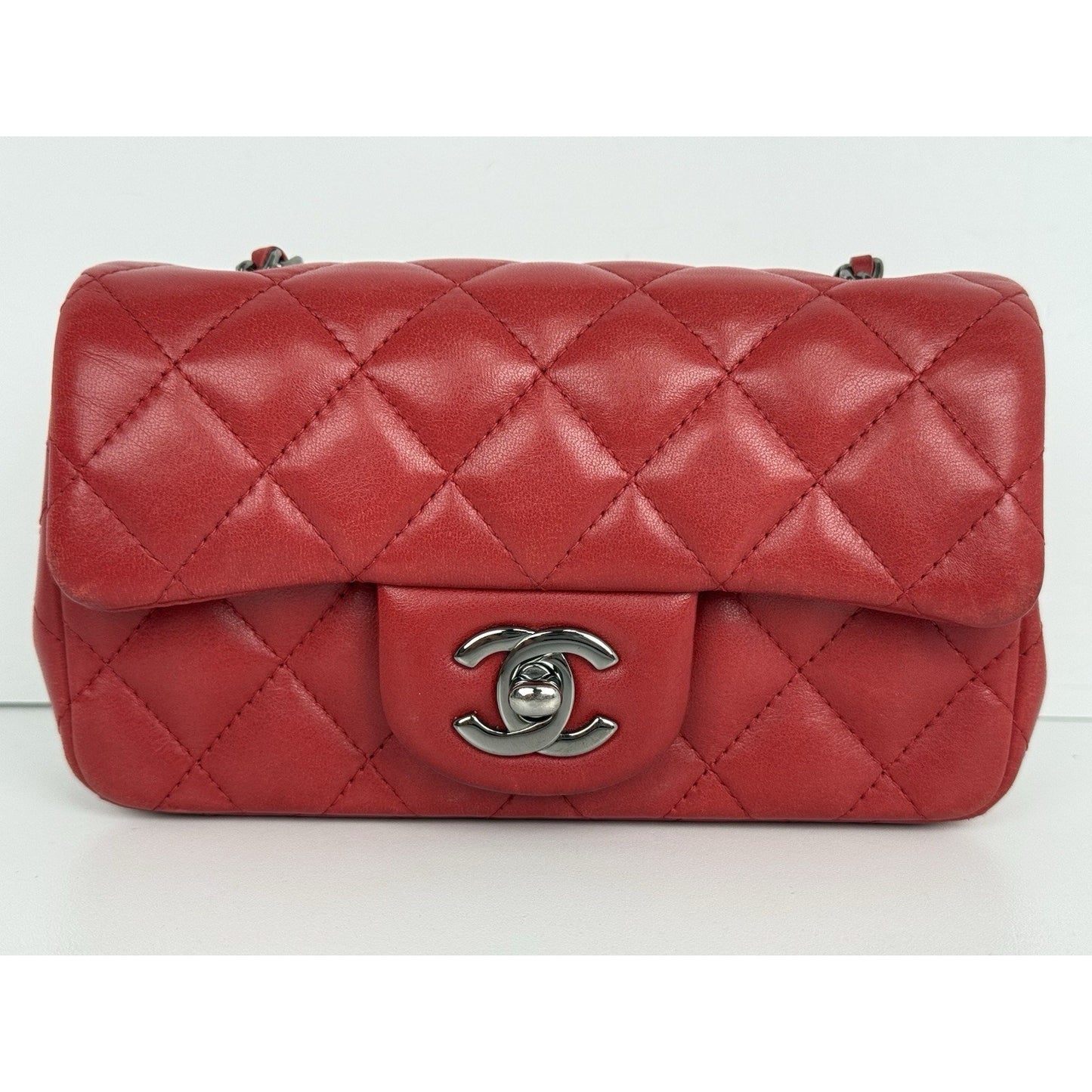 Chanel Classic Timeless Leather Crossbody Bag Red with Silver Hardware
