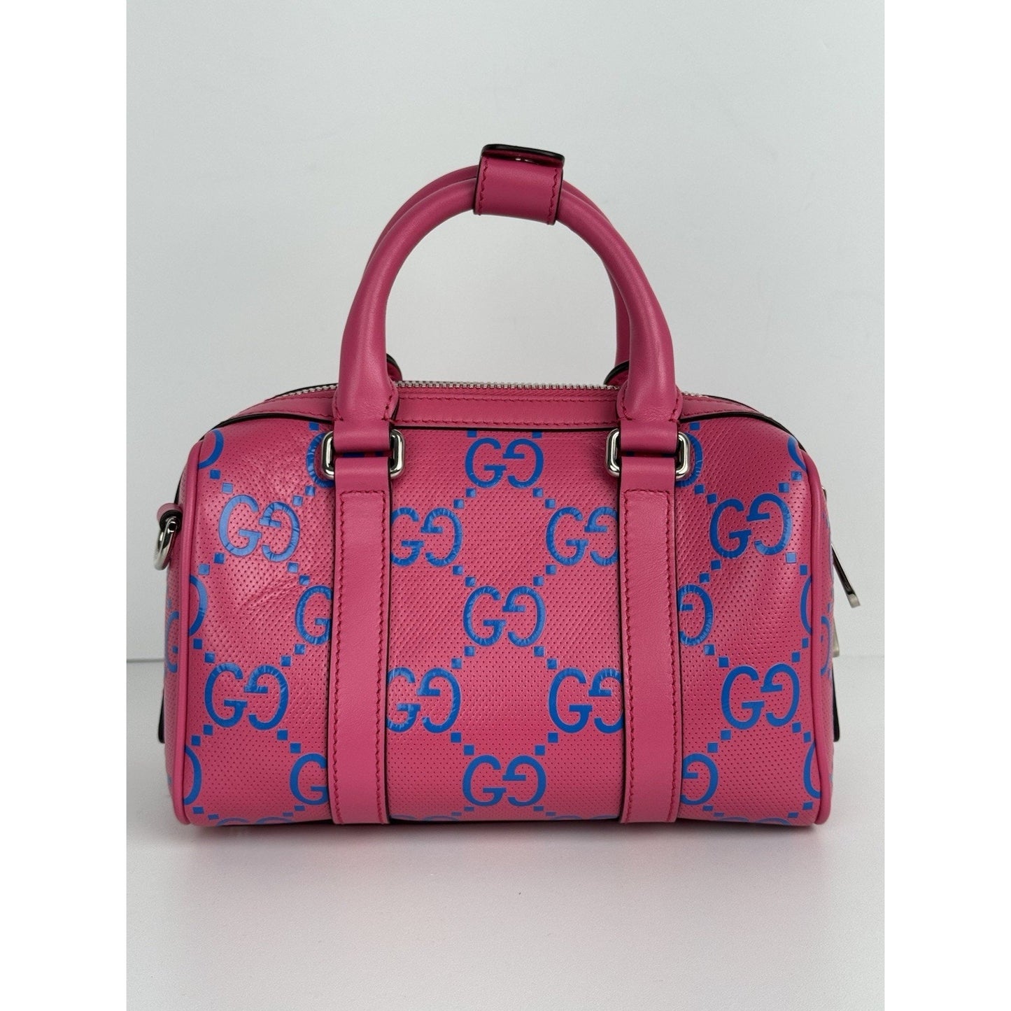 Gucci GG Tennis Perforated Leather Mini Duffle Bag Modern Pink and Blue C-1