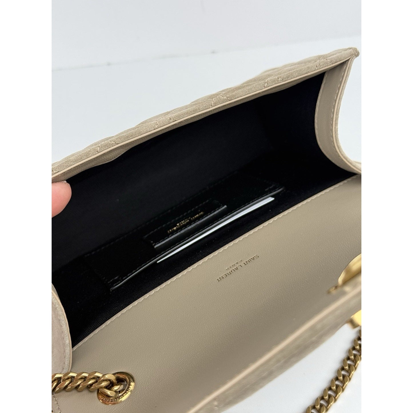 Saint Laurent Suede Matelasse Beige Envelope Small Bag