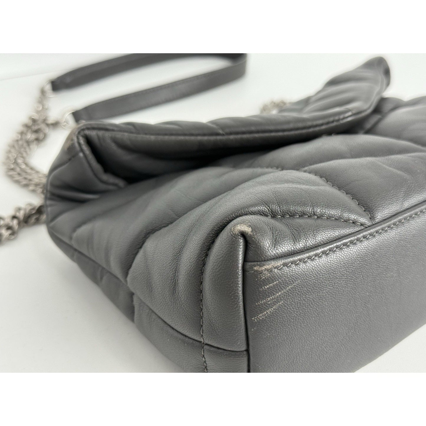 Saint Laurent Lou Puffer Medium Quilted Leather Grey Shoulder Bag